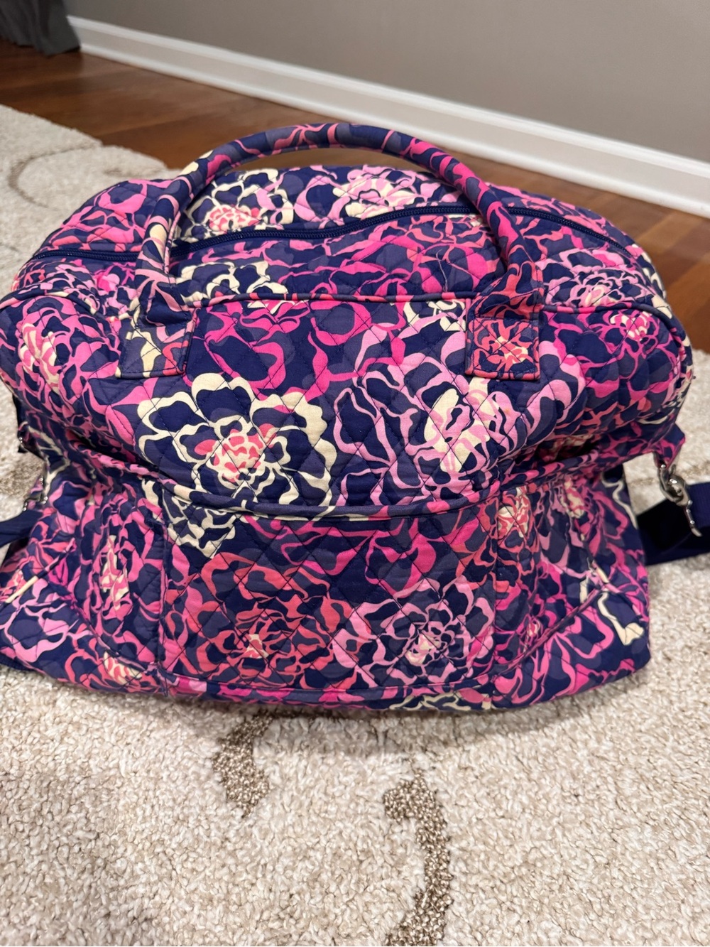Vera Bradley Grand Traveler - Quilted Floral Tote Bag in Navy and Pink